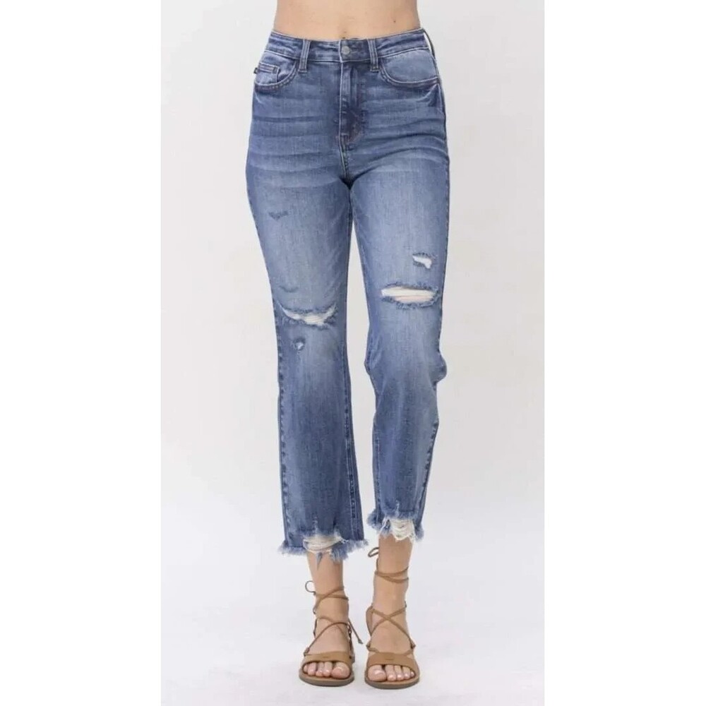 Judy Blue Straight Crop Women's Size 5 / 27 Distressed Stretch Denim Blue Jeans